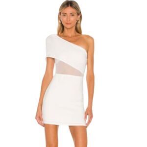 superdown White One-Shoulder Mini Dress with Sheer Panel